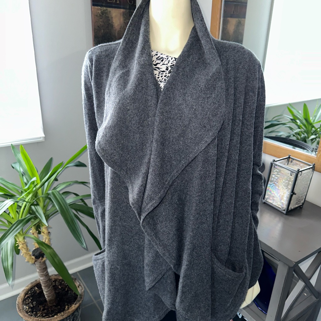 Splendid Women's Cashmere Gray Drape Front Cardigan Sweater ~ Medium